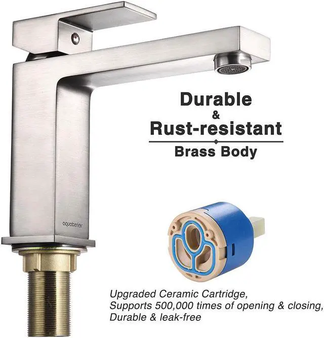 Alt view image 3 of 7 - Aquaterior® Modern 1 Hole Bathroom Square Faucet Vanity Sink 1 Handle Cold & Hot Water Tap Nickel