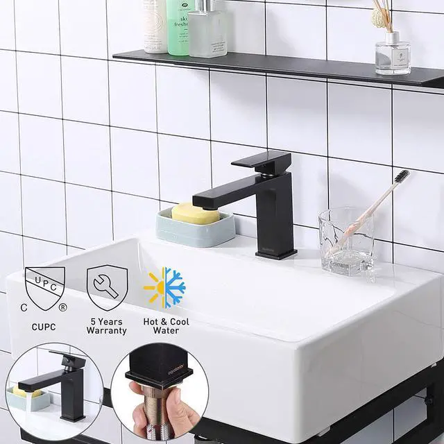 Main image of Aquaterior® Modern 1 Hole Bathroom Square Faucet Vanity Sink 1 Handle Cold & Hot Water Tap ORB DIY