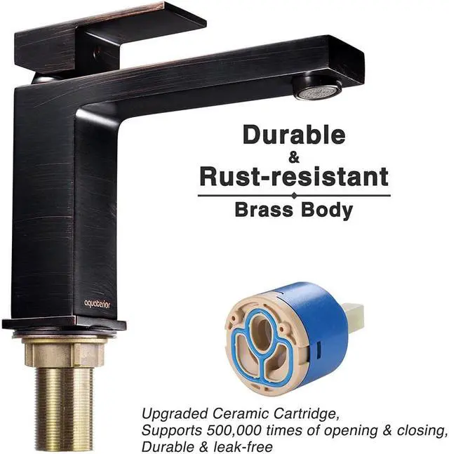 Alt view image 3 of 7 - Aquaterior® Modern 1 Hole Bathroom Square Faucet Vanity Sink 1 Handle Cold & Hot Water Tap ORB DIY