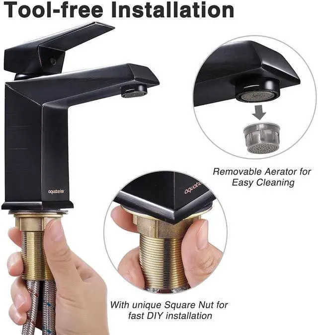 Alt view image 2 of 7 - Aquaterior® Contemporary 1 Hole Bathroom Square Faucet Vanity Sink Cold & Hot Water ORB DIY
