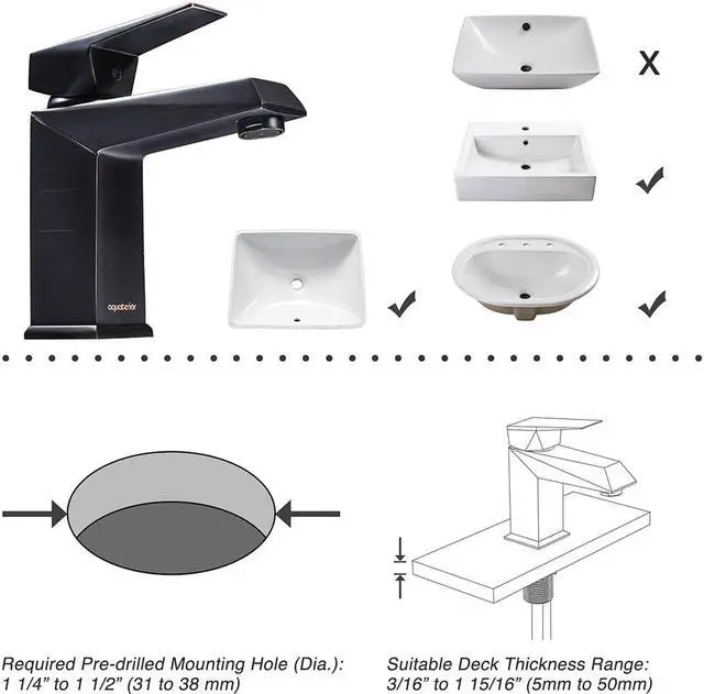 Alt view image 5 of 7 - Aquaterior® Contemporary 1 Hole Bathroom Square Faucet Vanity Sink Cold & Hot Water ORB DIY