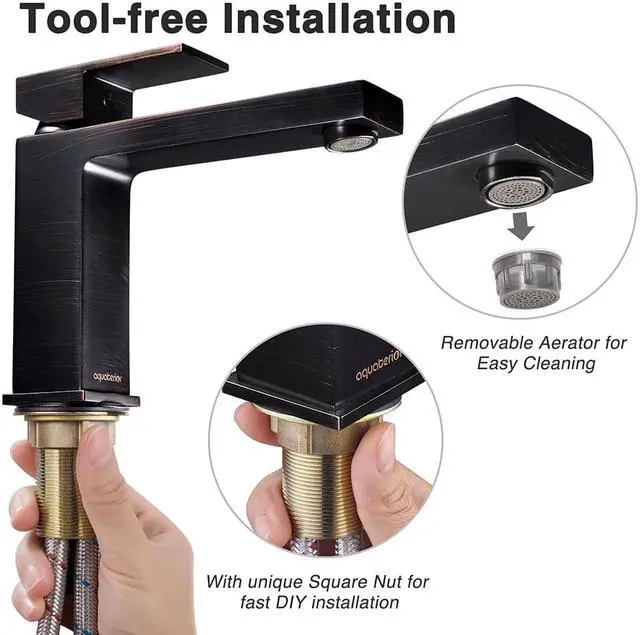 Alt view image 2 of 7 - Aquaterior® Modern 1 Hole Bathroom Square Faucet Vanity Sink 1 Handle Cold & Hot Water Tap ORB DIY