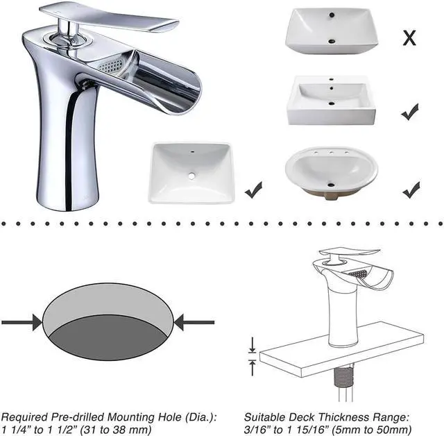 Alt view image 3 of 7 - Aquaterior Single Handle Bathroom Faucet Waterfall Spout Mixer Tap Basin Lavatory Faucet Chrome (CUPC NSF)