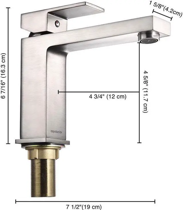 Alt view image 7 of 7 - Aquaterior® Modern 1 Hole Bathroom Square Faucet Vanity Sink 1 Handle Cold & Hot Water Tap Nickel