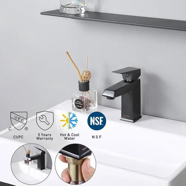 Main image of Aquaterior® Contemporary 1 Hole Bathroom Square Faucet Vanity Sink Cold & Hot Water ORB DIY