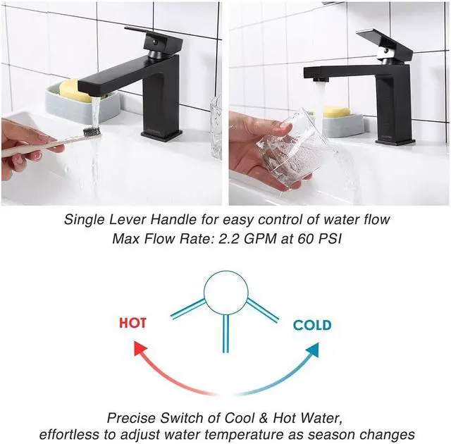 Alt view image 4 of 7 - Aquaterior® Modern 1 Hole Bathroom Square Faucet Vanity Sink 1 Handle Cold & Hot Water Tap ORB DIY