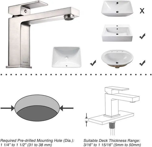Alt view image 5 of 7 - Aquaterior® Modern 1 Hole Bathroom Square Faucet Vanity Sink 1 Handle Cold & Hot Water Tap Nickel
