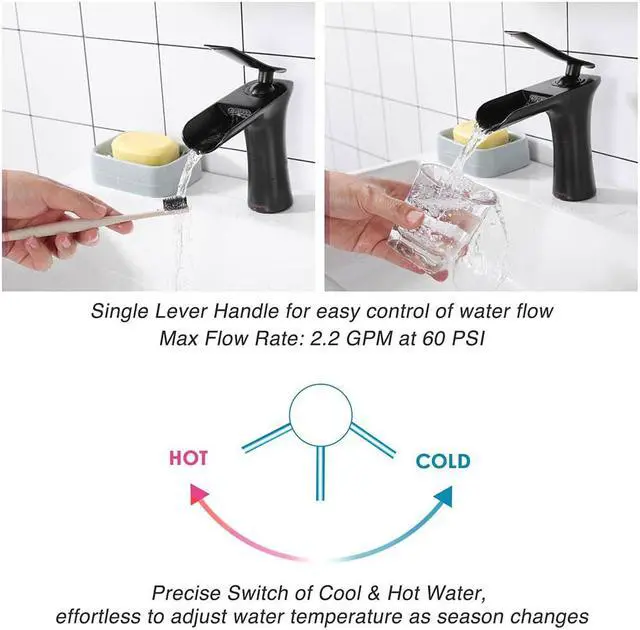 Alt view image 6 of 7 - Aquaterior Single Handle Bathroom Faucet Waterfall Spout Mixer Tap Basin Lavatory Faucet Oil Rubbed Bronze (CUPC NSF)