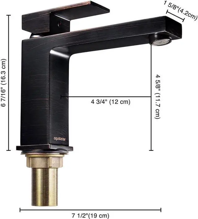 Alt view image 7 of 7 - Aquaterior® Modern 1 Hole Bathroom Square Faucet Vanity Sink 1 Handle Cold & Hot Water Tap ORB DIY