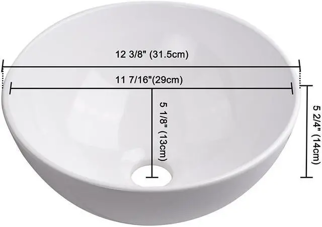 Alt view image 4 of 12 - 12" Vessel Sink Above Counter Washing Basin Bathroom Porcelain Sink with Drain Counter Top Basin