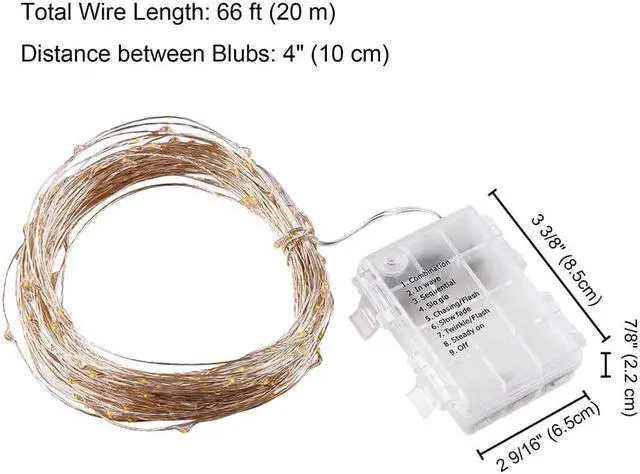 Alt view image 5 of 7 - Yescom LED String Light 66' Battery Operated Starry Fair Rope Lamp 8 Modes Remote Christmas Wedding