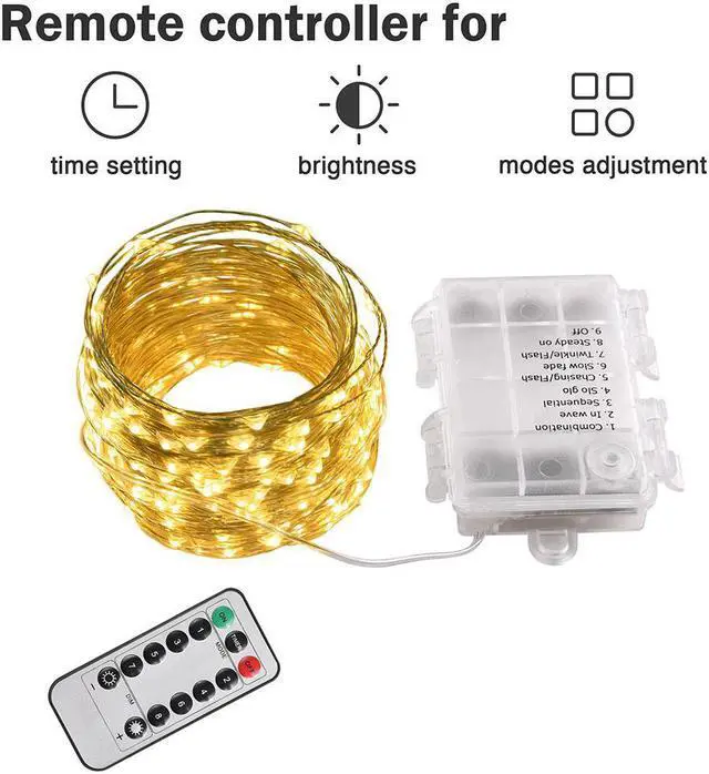 Main image of Yescom LED String Light 66' Battery Operated Starry Fair Rope Lamp 8 Modes Remote Christmas Wedding