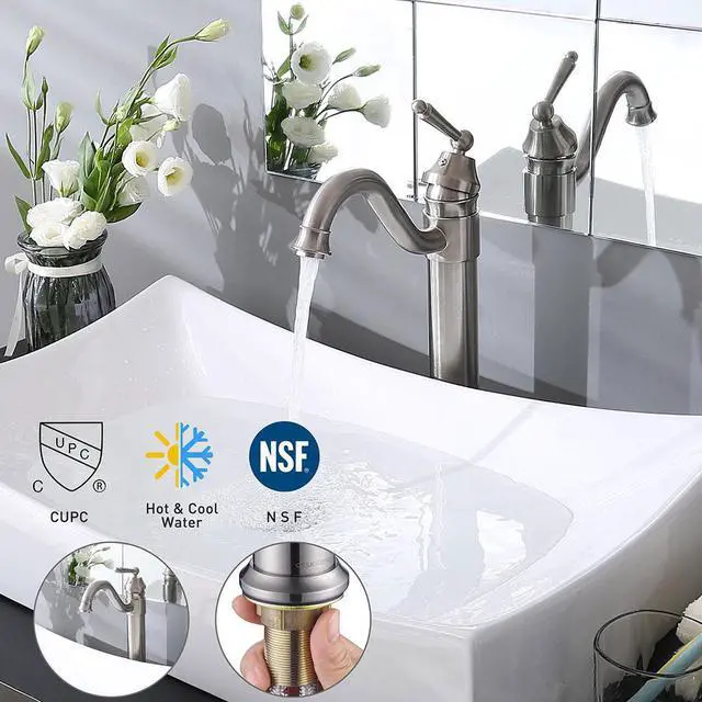 Main image of Bathroom Lavatory Vessel Sink Faucet Swivel Spout Brushed Nickel