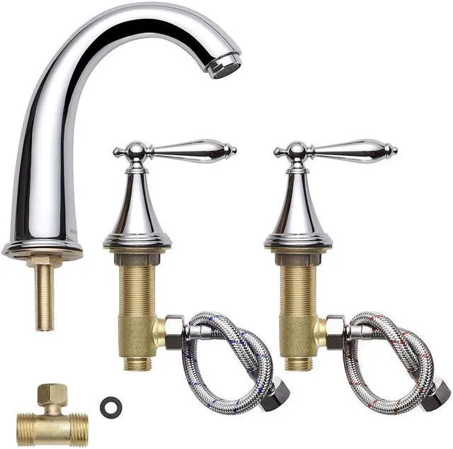 Alt view image 4 of 6 - Aquaterior® 3 Hole Bathroom Faucet for Undermount Sink Widespread 2 Handle Basin Mixer Taps Chrome