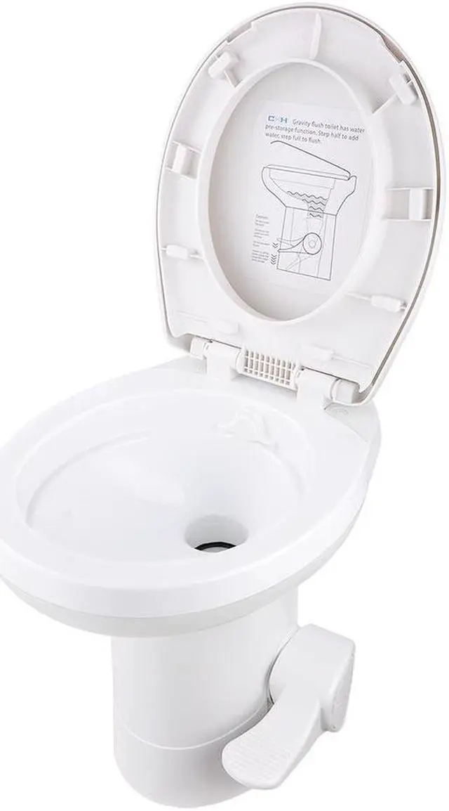 Alt view image 4 of 14 - Yescom RV Toilet Gravity Flush Camper Toilet Elongated 20" High Travel Trailer Toilet for RV HDPE