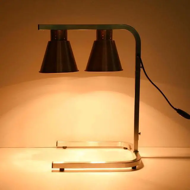 Alt view image 6 of 7 - Aluminum Dual Heat Lamp Food Warmer Countertop Kitchen Buffet Court Restaurant