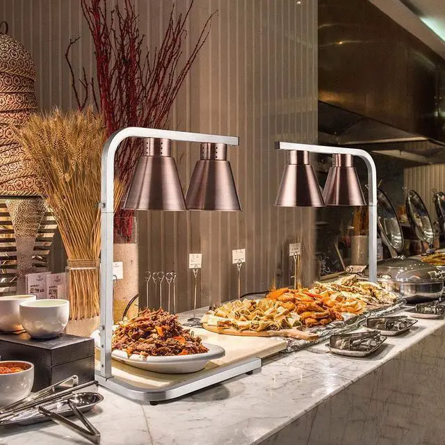 Alt view image 7 of 7 - Aluminum Dual Heat Lamp Food Warmer Countertop Kitchen Buffet Court Restaurant