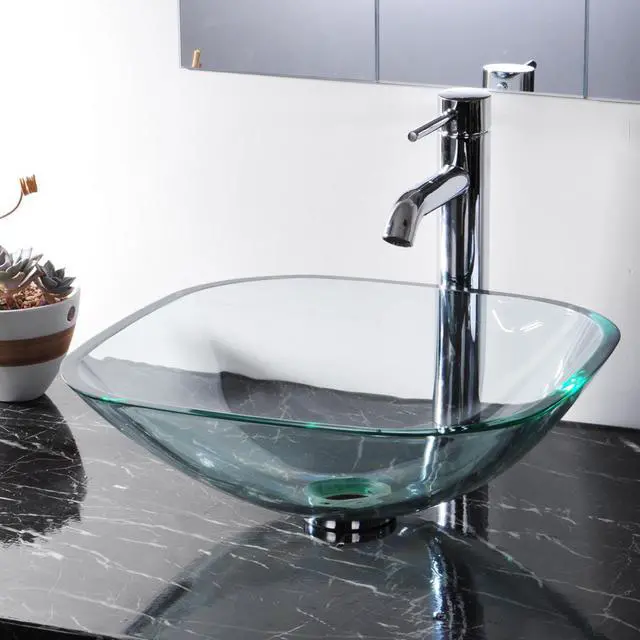 Alt view image 2 of 7 - Bathroom Tempered Glass Vessel Sink Natural Clear Square Shape Transparent Basin