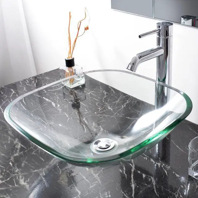 Main image of Bathroom Tempered Glass Vessel Sink Natural Clear Square Shape Transparent Basin