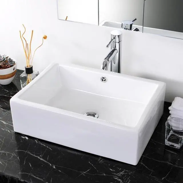Alt view image 2 of 7 - Aquaterior 20-2/7"x14-1/4"x6" Rectangle White Porcelain Ceramic Bathroom Sink w/ Free Chrome Drain and Overflow