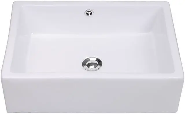 Alt view image 3 of 7 - Aquaterior 20-2/7"x14-1/4"x6" Rectangle White Porcelain Ceramic Bathroom Sink w/ Free Chrome Drain and Overflow