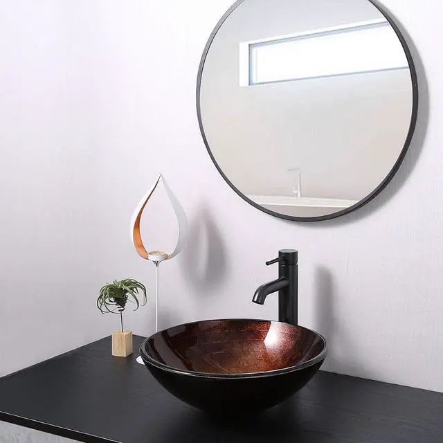 Alt view image 2 of 8 - Round Bowl Tempered Glass Vessel Sink Bathroom Lavatory Pattern Basin
