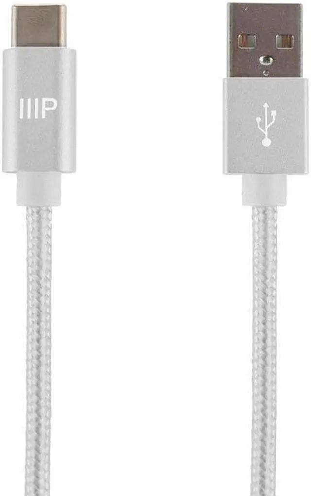 Main image of Monoprice Nylon Braided USB C to USB A 2.0 Cable - 10 Feet - White | Type C, Fast Charging, Compatible With Samsung Galaxy S10/ Note 8, LG V20 and More - Palette Series