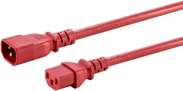 Alt view image 2 of 6 - Monoprice Extension Cord - 3 Feet - Red | IEC 60320 C14 to IEC 60320 C13 14AWG 15A/1875W SJT 100-250V