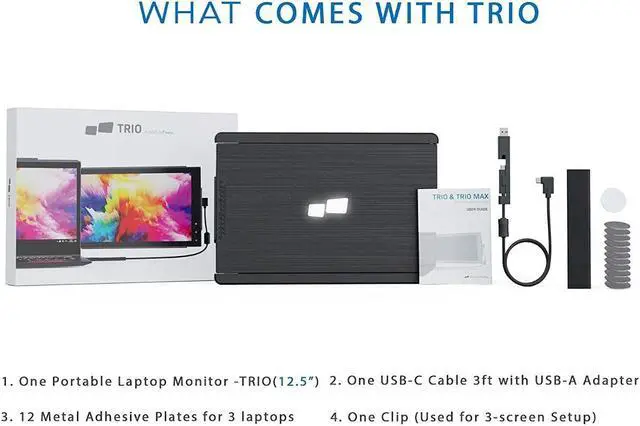 Alt view image 4 of 20 - Mobile Pixels Trio/Trio Max Portable Monitor System USB A USB C Plug and Play Mac PC Linux - Trio 12.5" Monitor