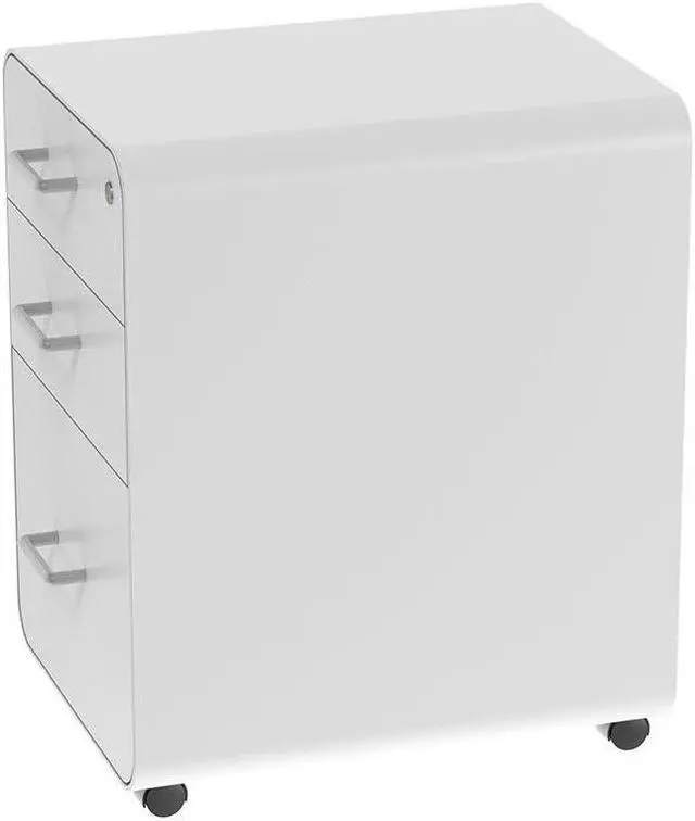 Alt view image 3 of 6 - Monoprice Round Corner 3-Drawer File Cabinet - White With Lockable Drawer - Workstream Collection