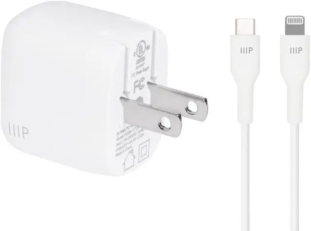 Alt view image 2 of 6 - Monoprice iPhone Pro Charging Bundle - MFi Certified 20W 1-port PD GaN Technology Foldable Wall Charger and 1.2m (4ft) F