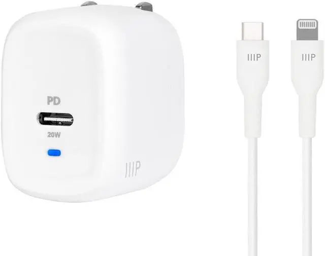 Main image of Monoprice iPhone Pro Charging Bundle - MFi Certified 20W 1-port PD GaN Technology Foldable Wall Charger and 1.2m (4ft) F