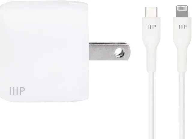 Alt view image 3 of 6 - Monoprice iPhone Pro Charging Bundle - MFi Certified 20W 1-port PD GaN Technology Foldable Wall Charger and 1.2m (4ft) F