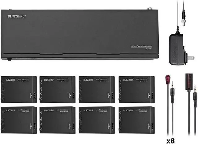 Alt view image 6 of 13 - Monoprice Blackbird 4K HDMI 2.0 1x8 Splitter Extender Complete Solution Kit-- 18Gbps, HDR, 4K@60Hz, YCbCr 4:4:4, HDCP 2.2, Cat6/6a/7 with IR, Loop Out, EDID, POC with 8 Receivers, 60m, 197ft