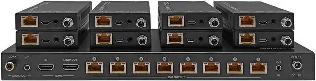 Alt view image 2 of 13 - Monoprice Blackbird 4K HDMI 2.0 1x8 Splitter Extender Complete Solution Kit-- 18Gbps, HDR, 4K@60Hz, YCbCr 4:4:4, HDCP 2.2, Cat6/6a/7 with IR, Loop Out, EDID, POC with 8 Receivers, 60m, 197ft