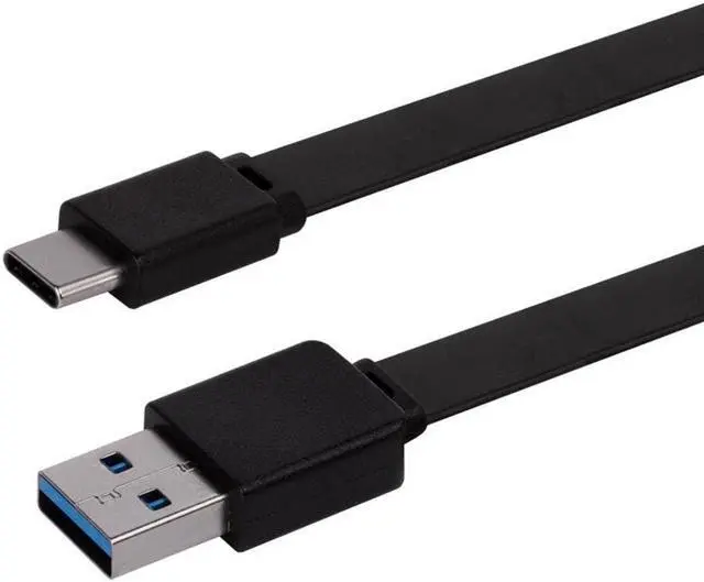 Main image of Monoprice Flat USB Type-C to Type-A 3.2 Gen1 Charge and Sync Cable - 6 Feet - Black 5Gbps, 3A, Reversible Connector, Compatible with Galaxy S10 S10E S9 S8 S20 Plus