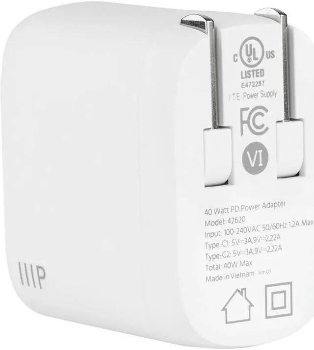 Alt view image 4 of 6 - Monoprice 40W 2-port USB-C GaN Charger, Fast Charge, Foldable, Power Delivery for iPad, iPhone, Samsung Galaxy, White