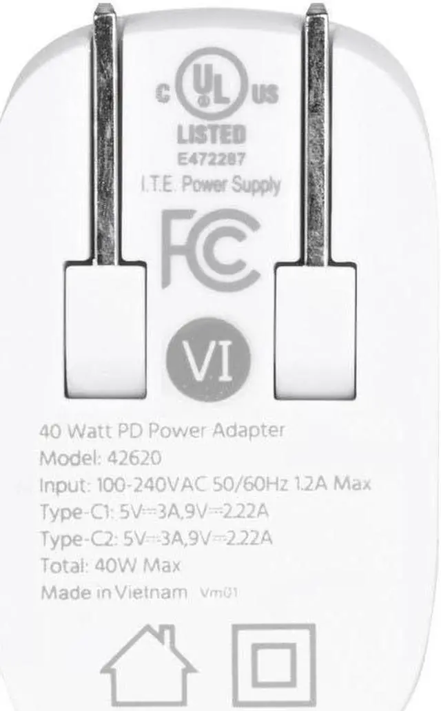 Alt view image 6 of 6 - Monoprice 40W 2-port USB-C GaN Charger, Fast Charge, Foldable, Power Delivery for iPad, iPhone, Samsung Galaxy, White