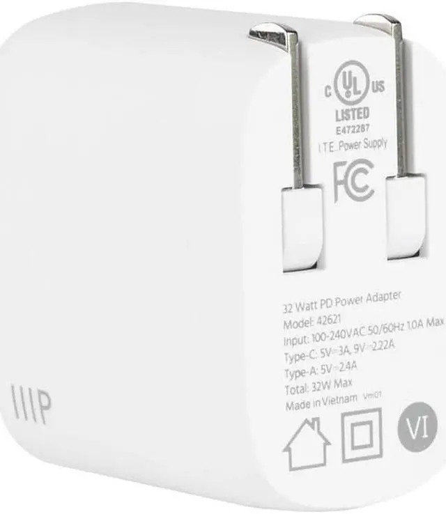 Alt view image 4 of 6 - Monoprice 32W 2-Port GaN Charger, Fast Charge, Foldable, Power Delivery for iPad, iPhone, Samsung Galaxy, White