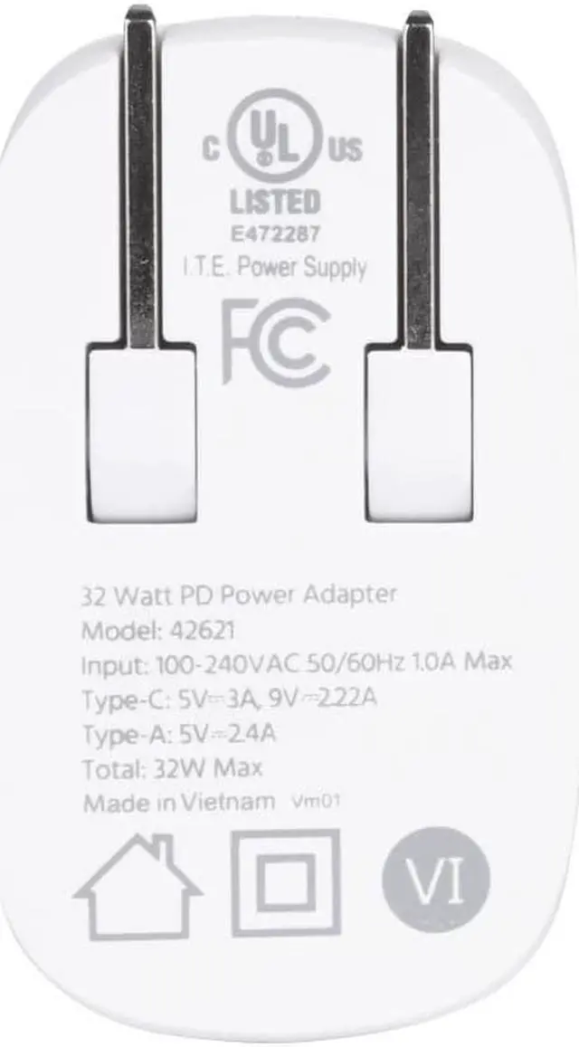 Alt view image 6 of 6 - Monoprice 32W 2-Port GaN Charger, Fast Charge, Foldable, Power Delivery for iPad, iPhone, Samsung Galaxy, White