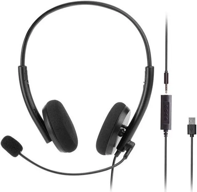 Main image of Monoprice WFH 3.5mm + USB Wired Back to Basics Web Meeting Headset, Lightweight, with Adjustable Mic and USB Inline Controller, for Virtual Meetings - Workstream Collection