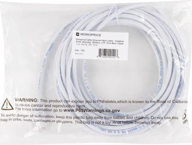 Alt view image 7 of 17 - Monoprice Cat5e Ethernet Patch Cable - 25 Feet - White | Network Internet Cord - RJ45, Stranded, 350Mhz, UTP, Pure Bare Copper Wire, 24AWG