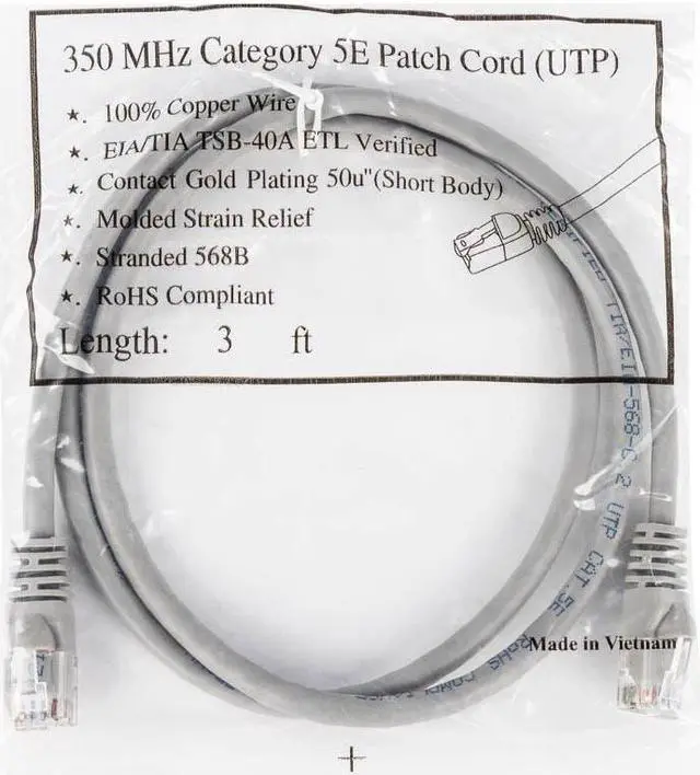 Alt view image 6 of 9 - Monoprice Cat5e Ethernet Patch Cable - Network Internet Cord - RJ45, Stranded, 350Mhz, UTP, Pure Bare Copper Wire, 24AWG, 3ft, Gray