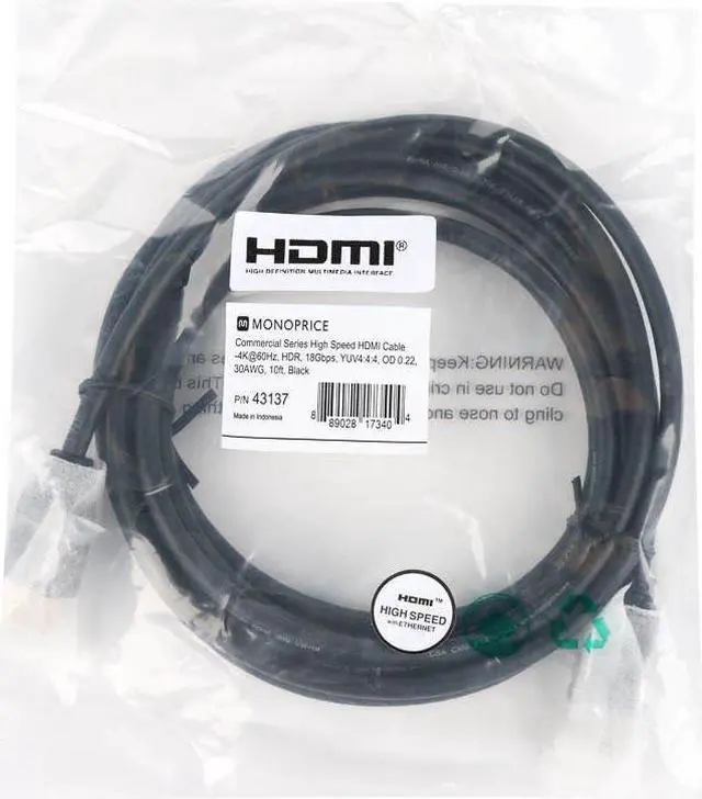 Alt view image 5 of 5 - Monoprice Premium High Speed HDMI Cable - 10 Feet - Black | 4K@60Hz, HDR, 18Gbps, YCbCr 4:4:4, OD 0.22in, 30AWG, CL2 - Commercial Series