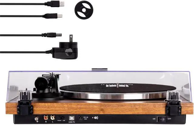 Alt view image 6 of 6 - Monoprice Monolith Belt Drive Turntable with Audio-Technica AT-VM95E Cartridge, Bluetooth, Phono Level, Line Level, and USB Outputs - Walnut