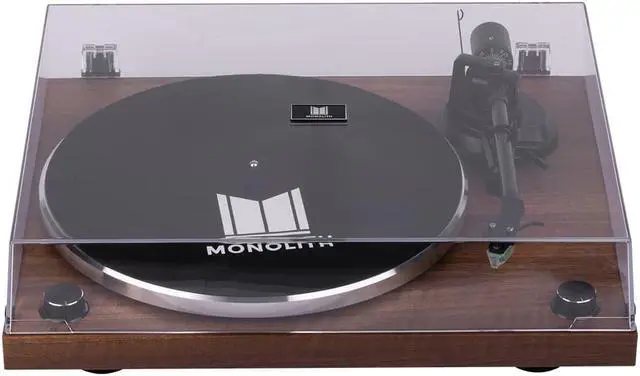 Alt view image 2 of 6 - Monoprice Monolith Belt Drive Turntable with Audio-Technica AT-VM95E Cartridge, Bluetooth, Phono Level, Line Level, and USB Outputs - Walnut