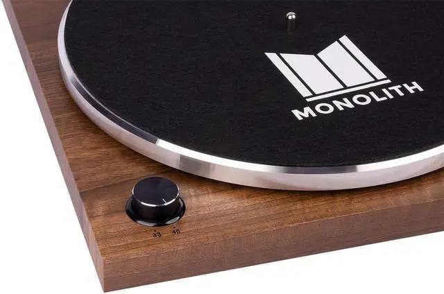 Alt view image 3 of 6 - Monoprice Monolith Belt Drive Turntable with Audio-Technica AT-VM95E Cartridge, Bluetooth, Phono Level, Line Level, and USB Outputs - Walnut