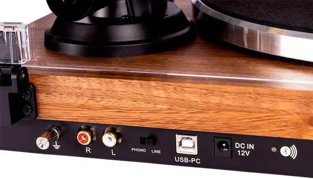 Alt view image 5 of 6 - Monoprice Monolith Belt Drive Turntable with Audio-Technica AT-VM95E Cartridge, Bluetooth, Phono Level, Line Level, and USB Outputs - Walnut