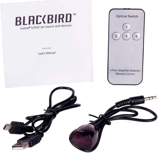 Alt view image 4 of 4 - Monoprice Blackbird Toslink S/PDIF 4x1 Switch with IR Remote Control, USB Powered, 4 Input 1 Output, Such as Television, Amplifier