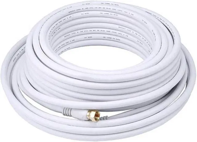Main image of Monoprice 50ft RG6 (18AWG) 75Ohm, Quad Shield, CL2 Coaxial Cable with F Type Connector - White